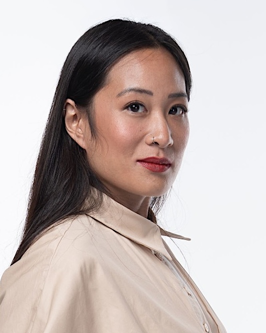 Polished skin with a satin red lip