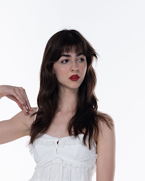 Romantic editorial look with a red lip